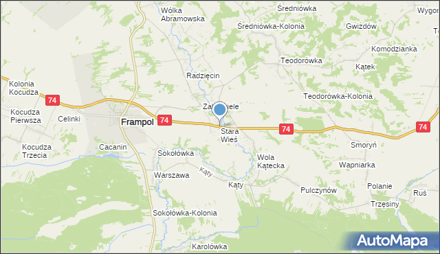 mapa Stara Wieś, Stara Wieś gmina Frampol na mapie Targeo